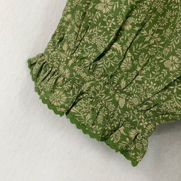 Doen Green Floral Button Front Ruffle Trim Short Sleeve Dauphine Blouse XS - Picture 5 of 12